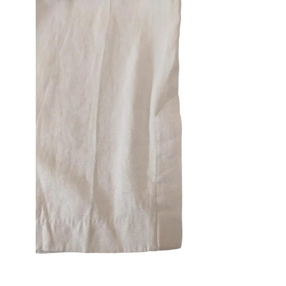 H&M Wide Leg Linen Blend Pants Sz L Beige Tan Side Slit Coastal Office Business